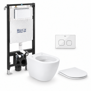 Set WC suspendat complet 4 în 1: Ramă ROCA + Clapetă ROCA + Vas WC SIARRA Rimless + Capac Soft Close
